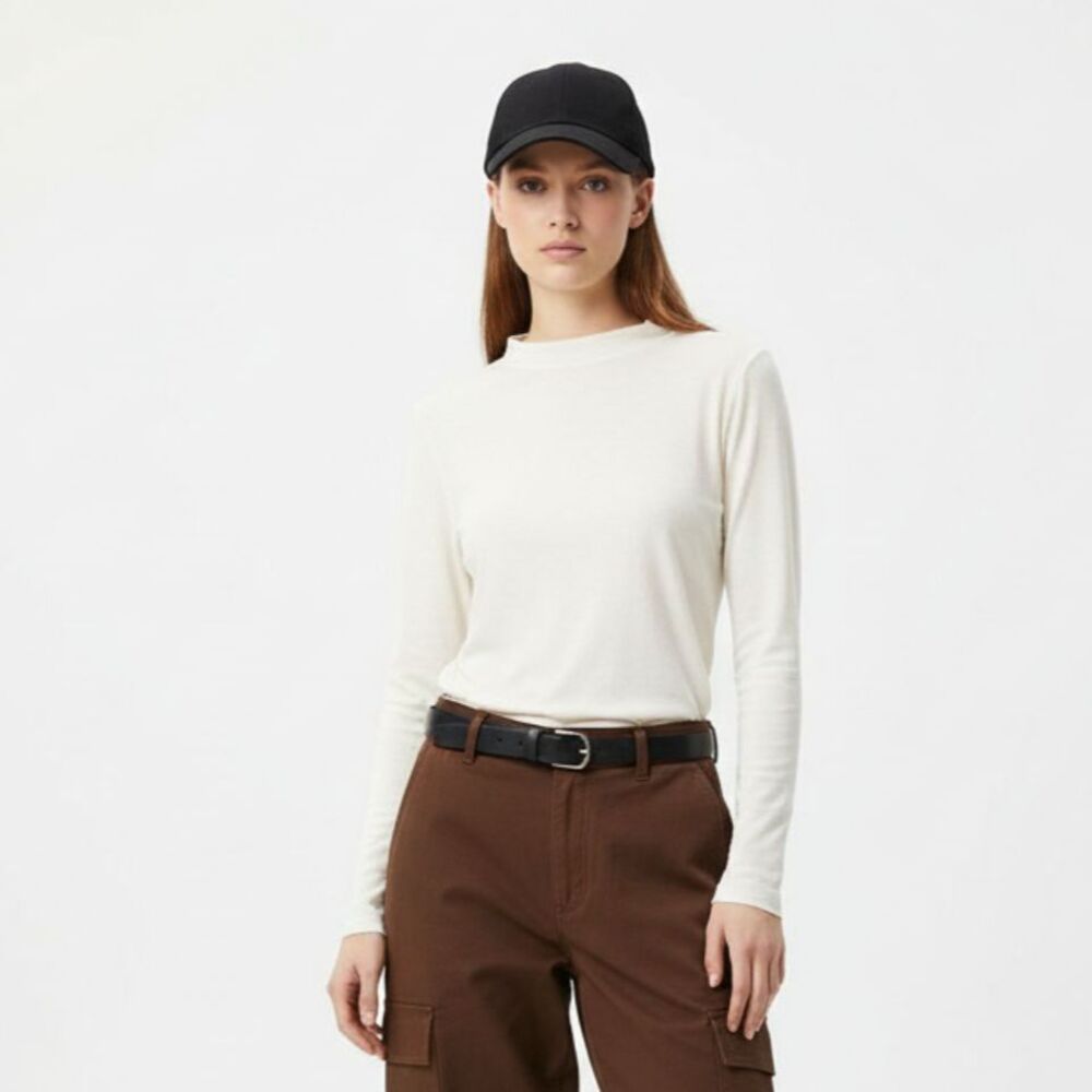 Kensie White Long Sleeve Double Layer Mesh Top L